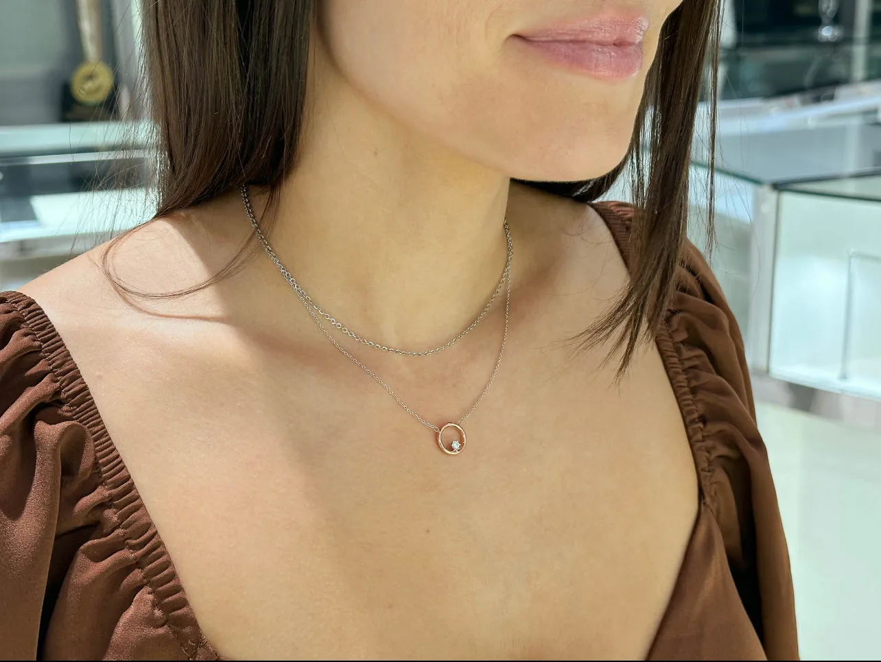 10K Gold Circle Necklace with CZ