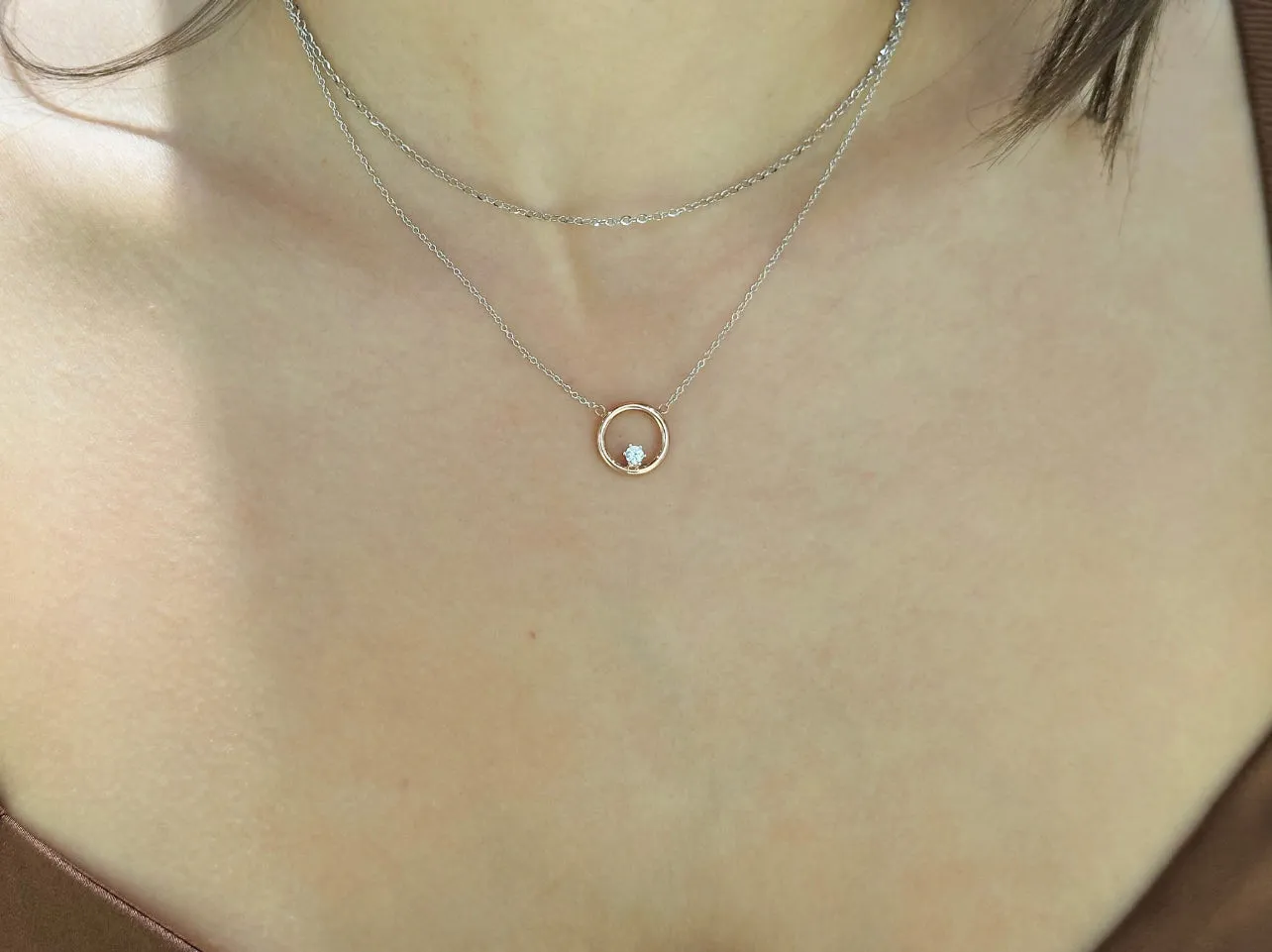 10K Gold Circle Necklace with CZ