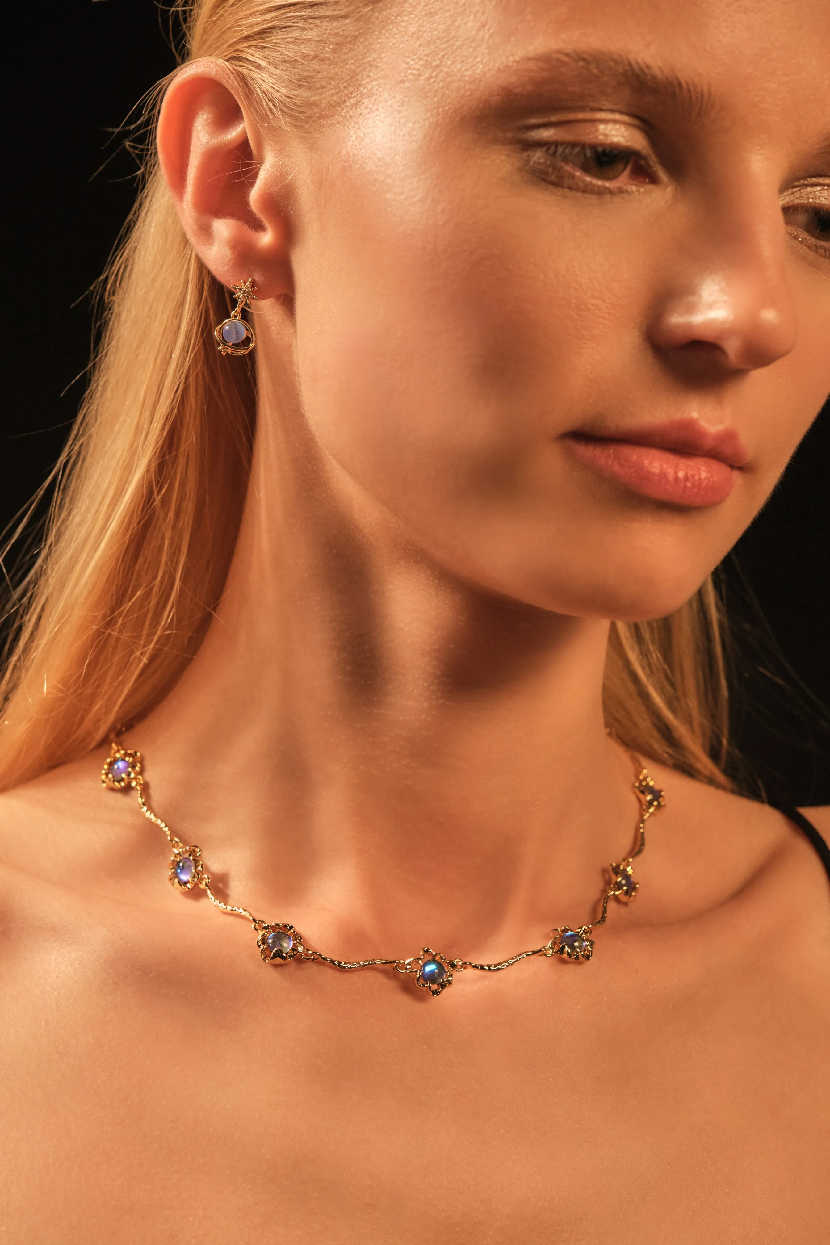 14K Gold Moonstone Star Earrings