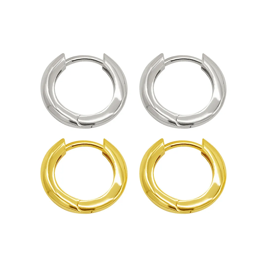 14k Gold Plated And Silver Plated Set Of Huggie Hoop Earrings