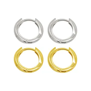 14k Gold Plated And Silver Plated Set Of Huggie Hoop Earrings