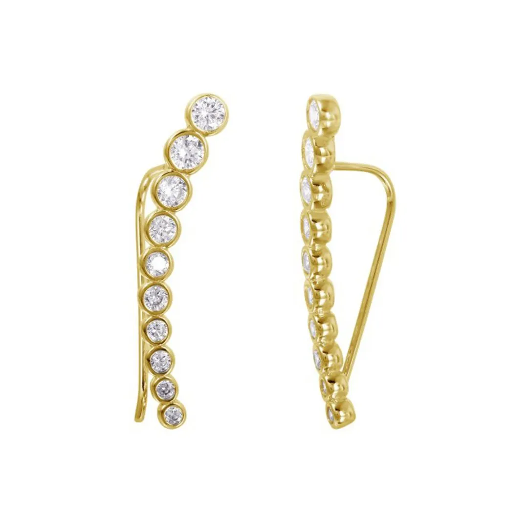14k Gold Plated Bezeled Ear Climber Earrings