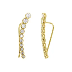 14k Gold Plated Bezeled Ear Climber Earrings