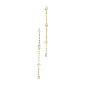 14k Gold Plated Chain Sweeper Earrings with Mixed Shape Stones