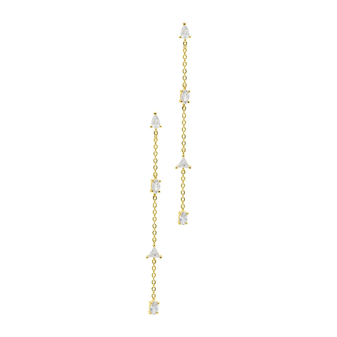 14k Gold Plated Chain Sweeper Earrings with Mixed Shape Stones