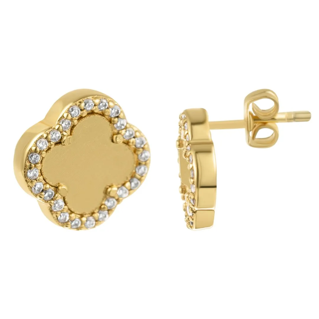 14k Gold Plated Clover Halo Stud Earrings