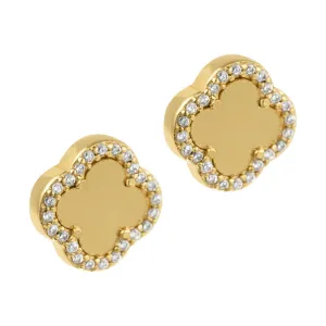 14k Gold Plated Clover Halo Stud Earrings