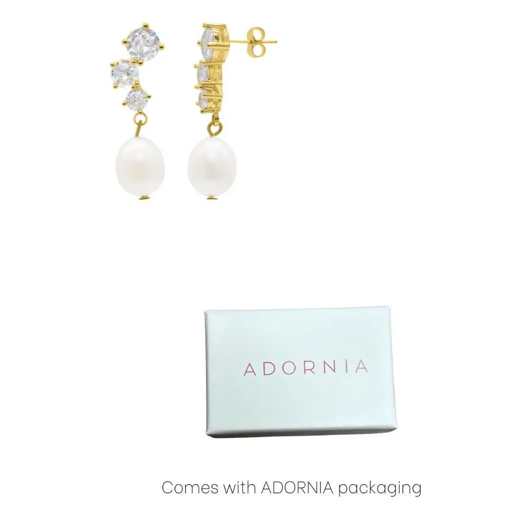 14k Gold Plated Deco Crystal and Freshwater Pearl Drop Earrings