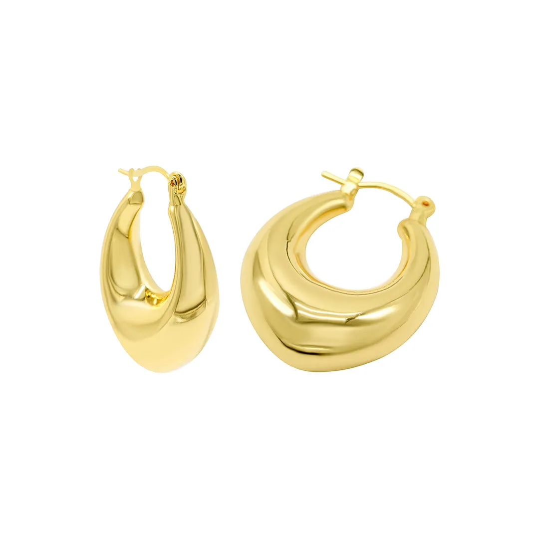 14k Gold Plated Domed Oval Hoop Earrings