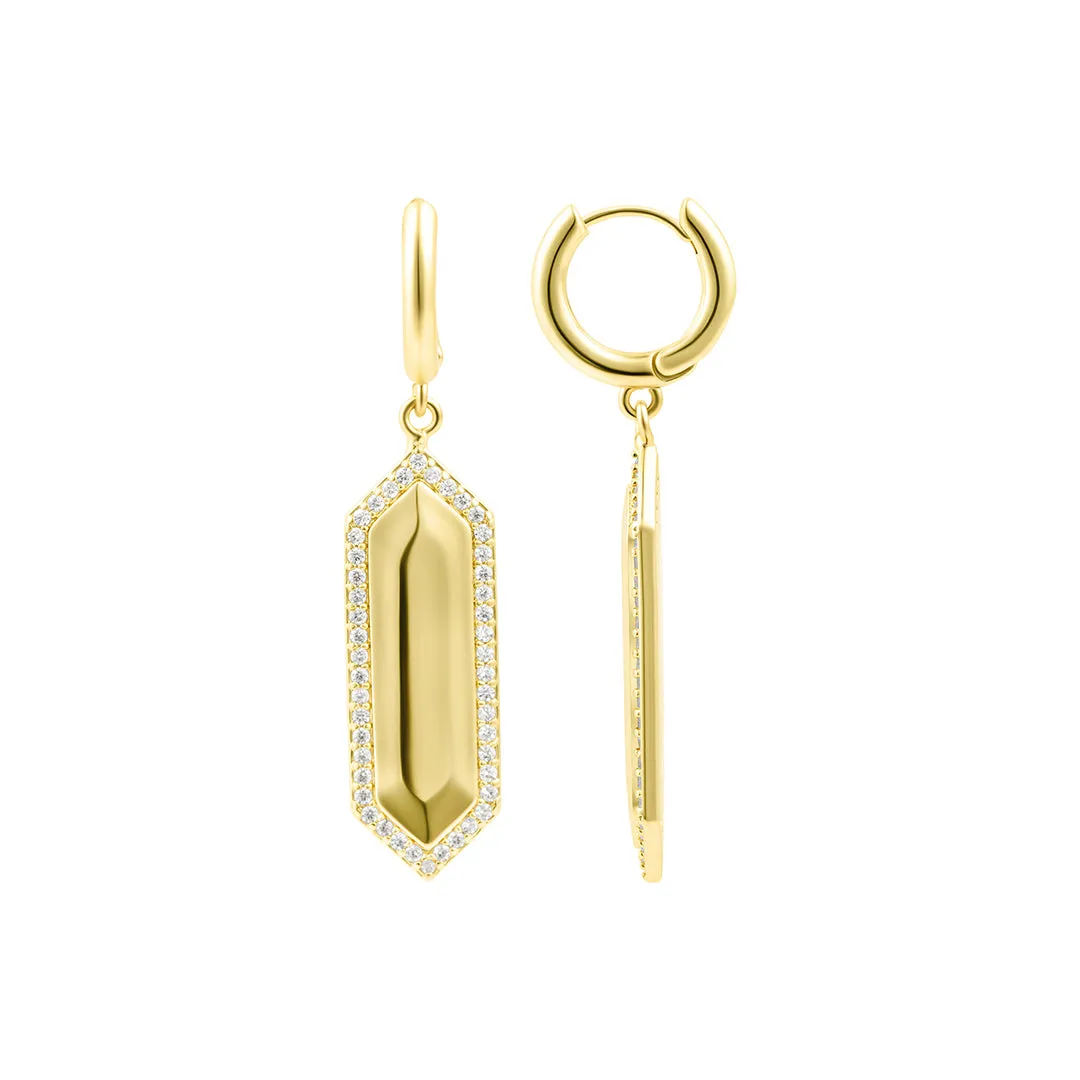 14k Gold Plated Elongated Hexagon Huggie Earrings