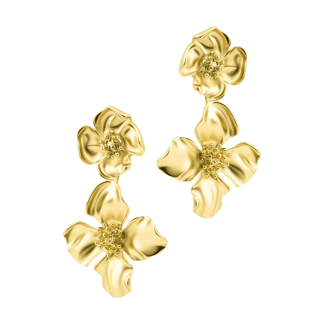 14K Gold Plated Flower Drop Earrings