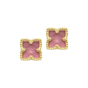 14k Gold Plated Flower Pink Mother of Pearl Stud Earrings