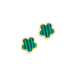 14k Gold Plated Green Clover Stud Earrings