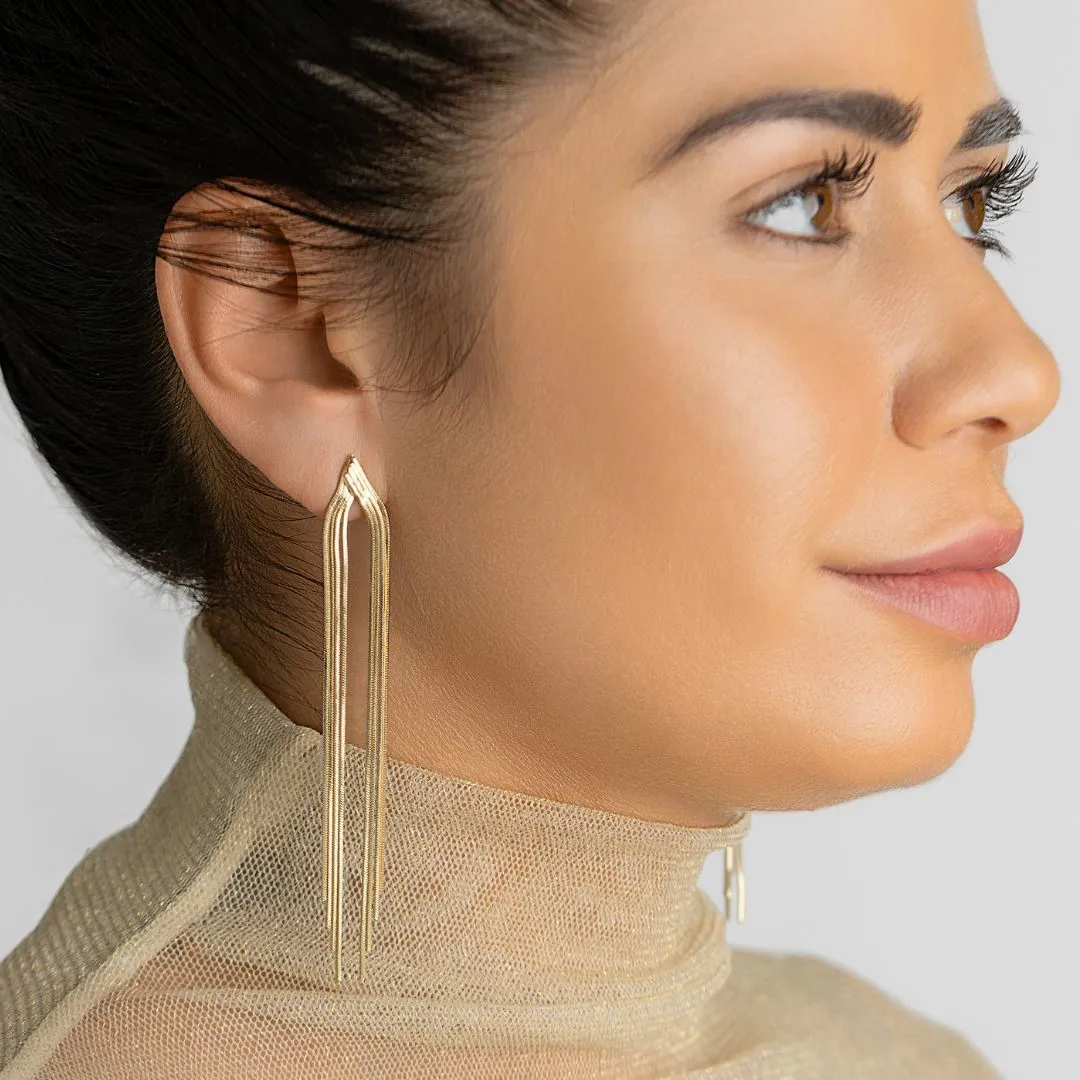 14k Gold Plated Multi-Strand Slinky Drop Earrings