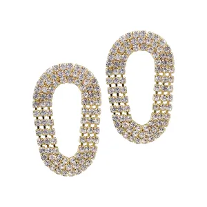 14k Gold Plated Pave Cascade Oval Hoops