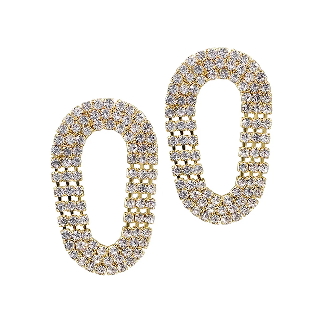 14k Gold Plated Pave Cascade Oval Hoops
