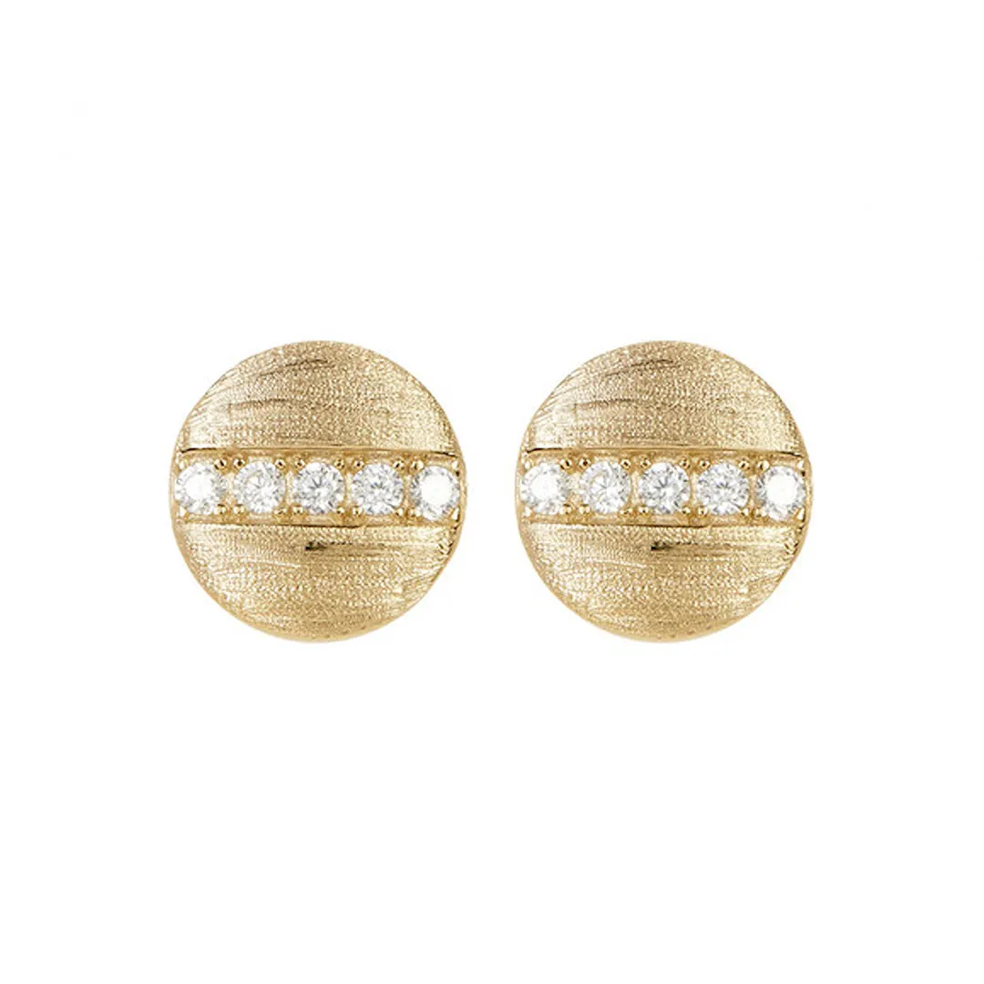 14k Gold Plated Pave Line Round Disc Studs