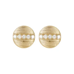 14k Gold Plated Pave Line Round Disc Studs