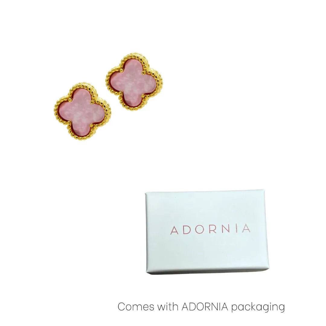 14k Gold Plated Pink Mother of Pearl Flower Stud Earrings
