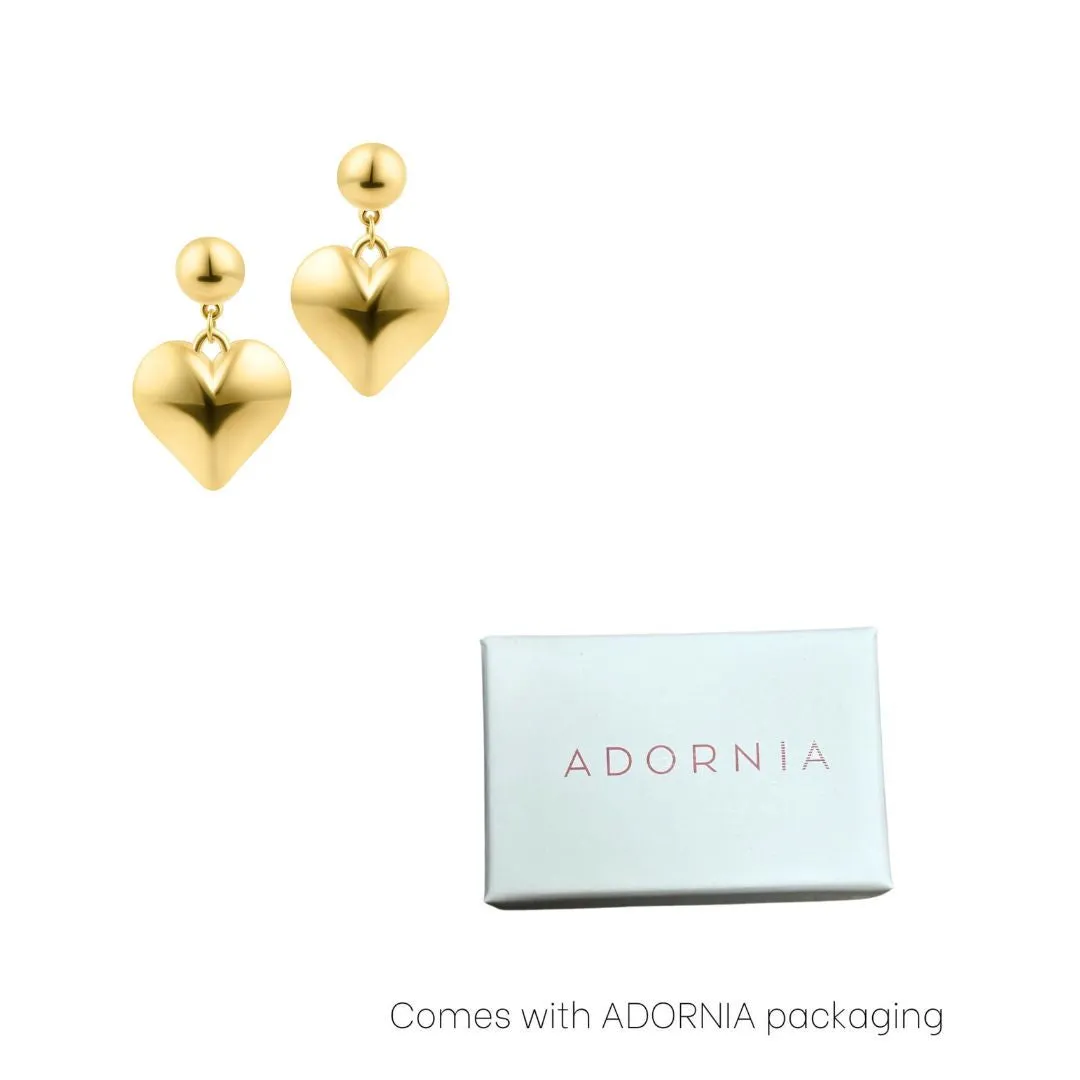 14k Gold Plated Puffy Heart Drop Earrings