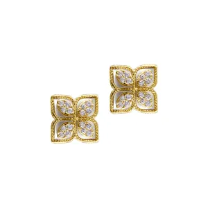 14k Gold Plated Renaissance Flower Crystal White Mother of Pearl Earrings