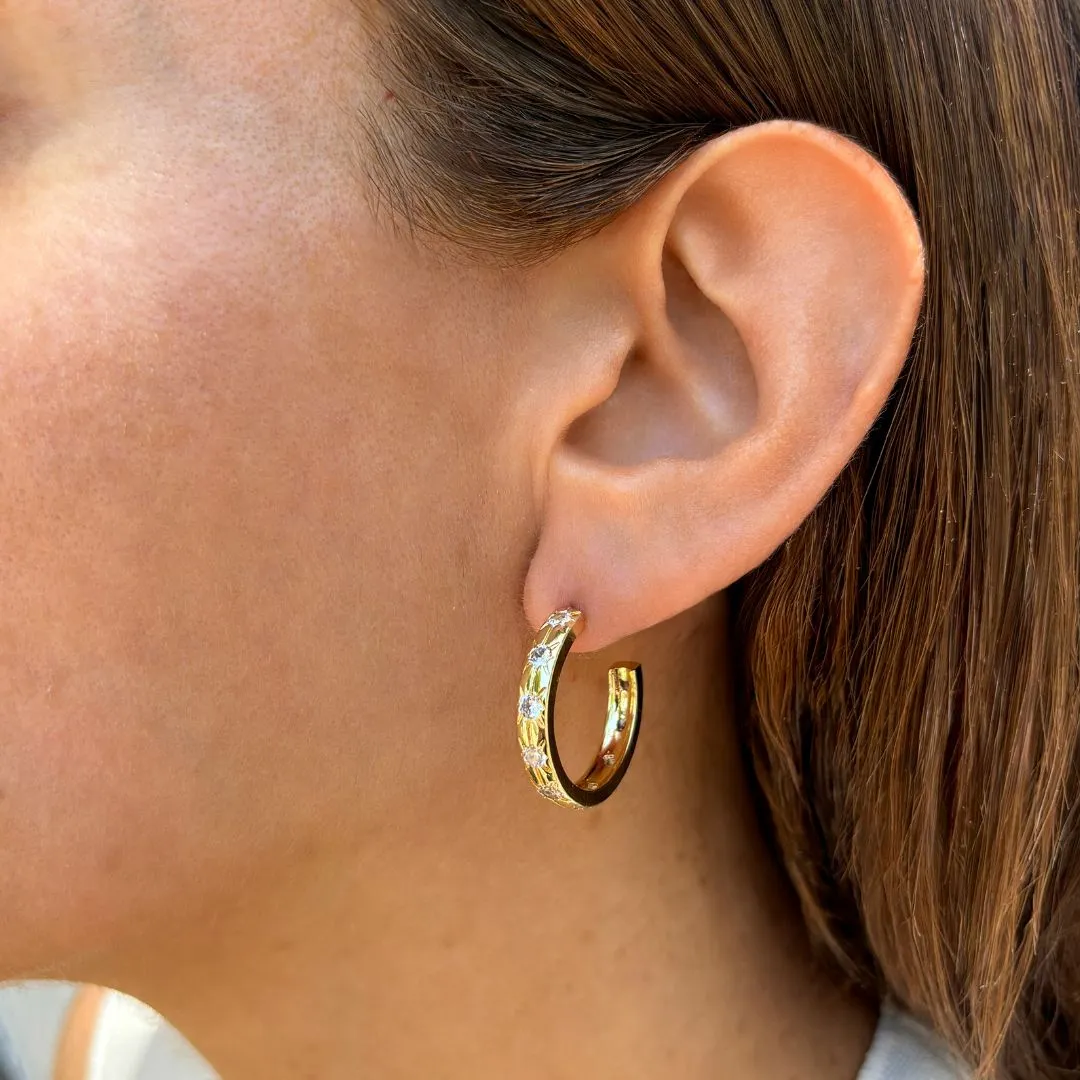 14k Gold Plated Starburst Hoops