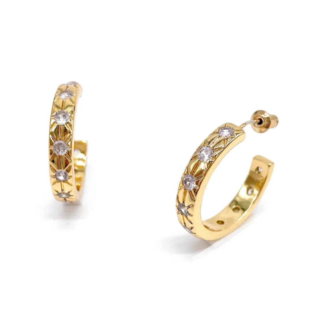 14k Gold Plated Starburst Hoops