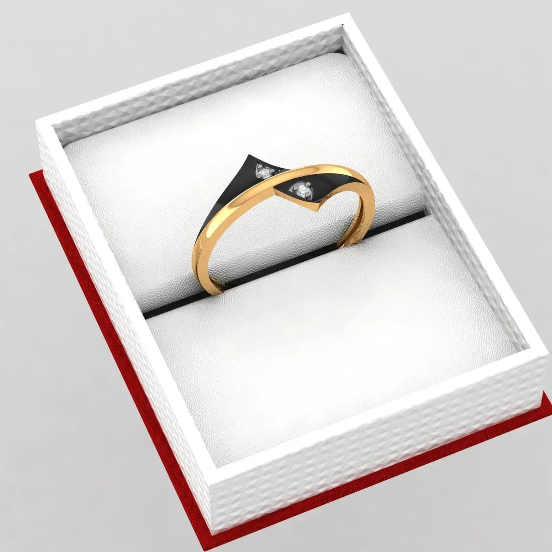 14K Gold Ring Curved Lines Design With Black Inlay And Embedded Stone Detailing (Size 12)