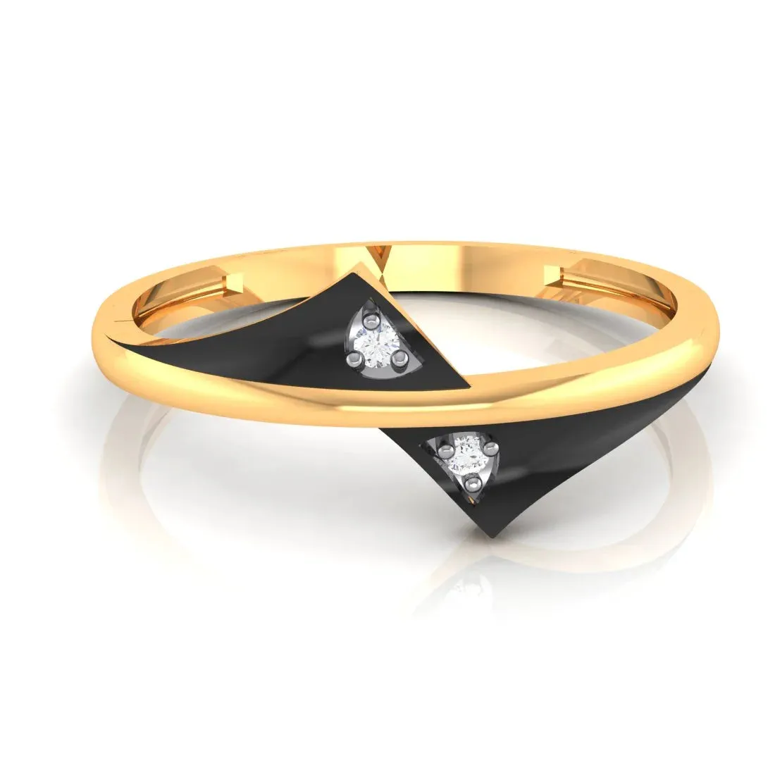 14K Gold Ring Curved Lines Design With Black Inlay And Embedded Stone Detailing (Size 12)