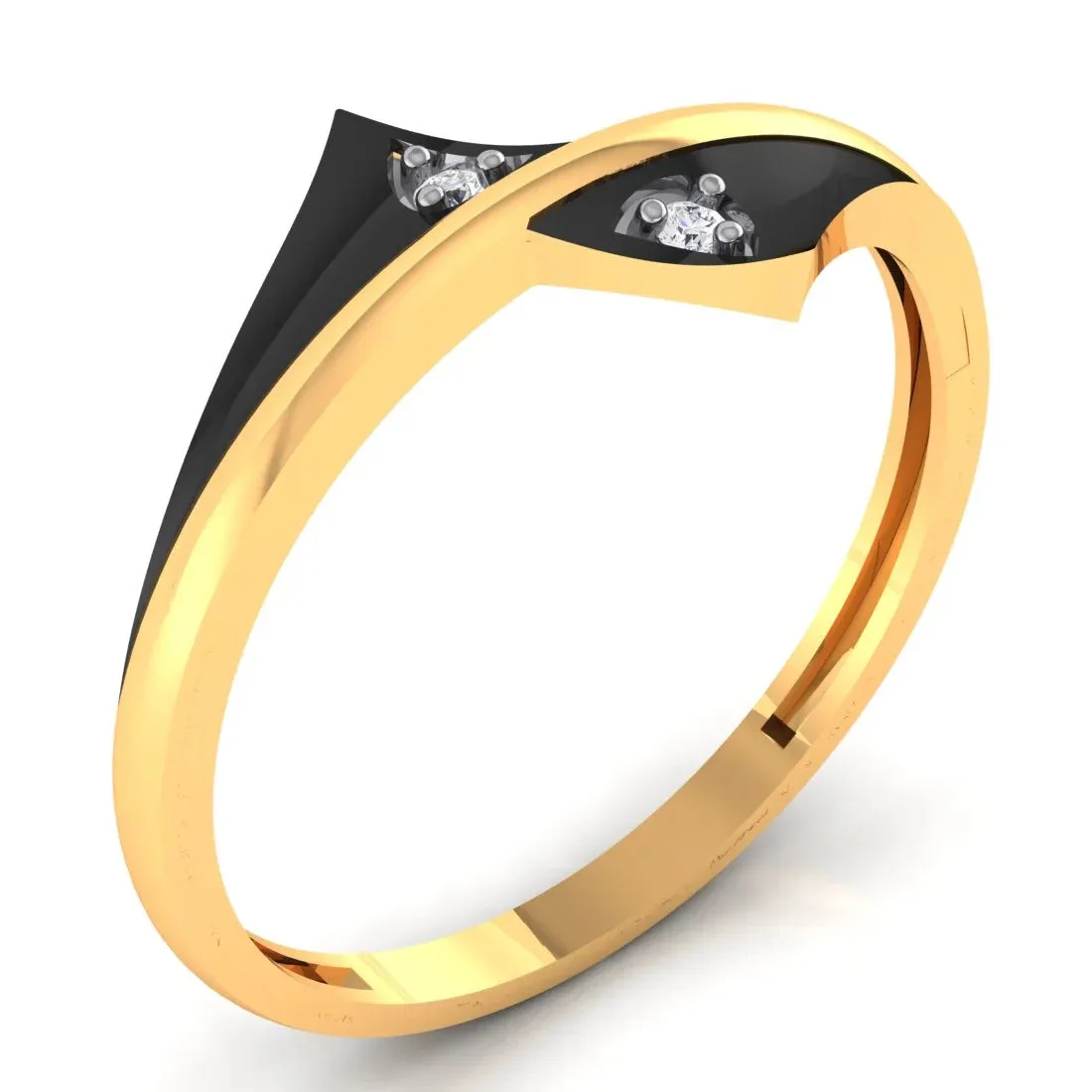 14K Gold Ring Curved Lines Design With Black Inlay And Embedded Stone Detailing (Size 12)