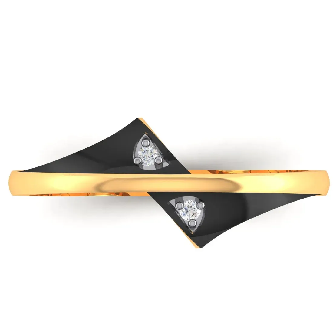14K Gold Ring Curved Lines Design With Black Inlay And Embedded Stone Detailing (Size 12)
