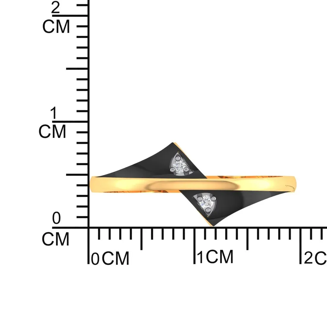 14K Gold Ring Curved Lines Design With Black Inlay And Embedded Stone Detailing (Size 12)