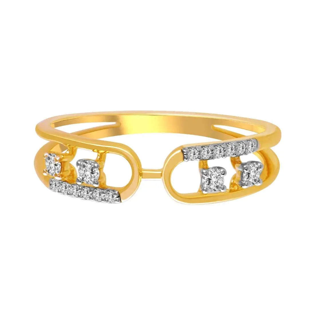 14K Gold Ring With Linked Paper Clips Design And Diamond-studded Accents