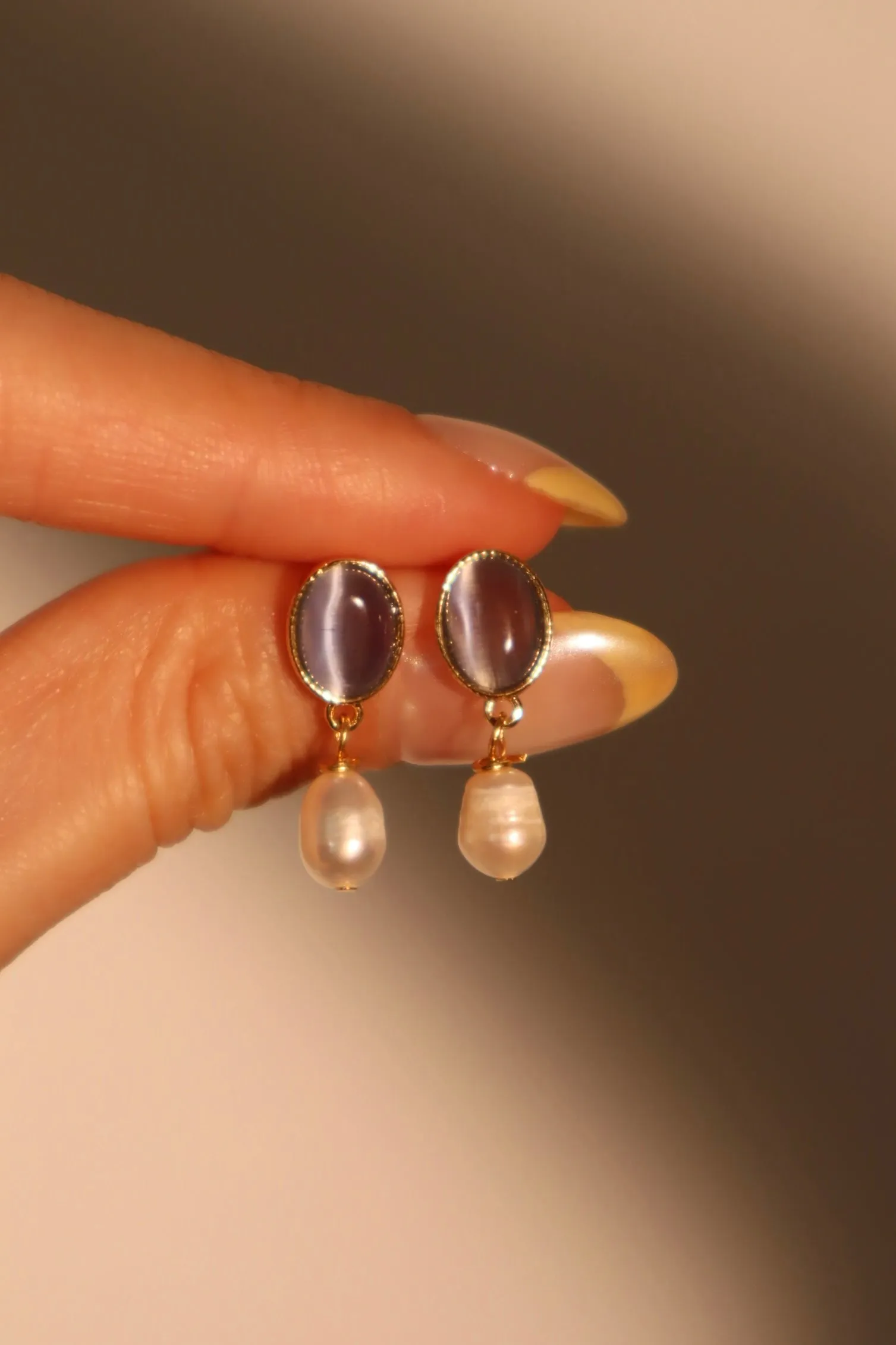 14K Real Gold Plated Blue Opal Pearl Earrings