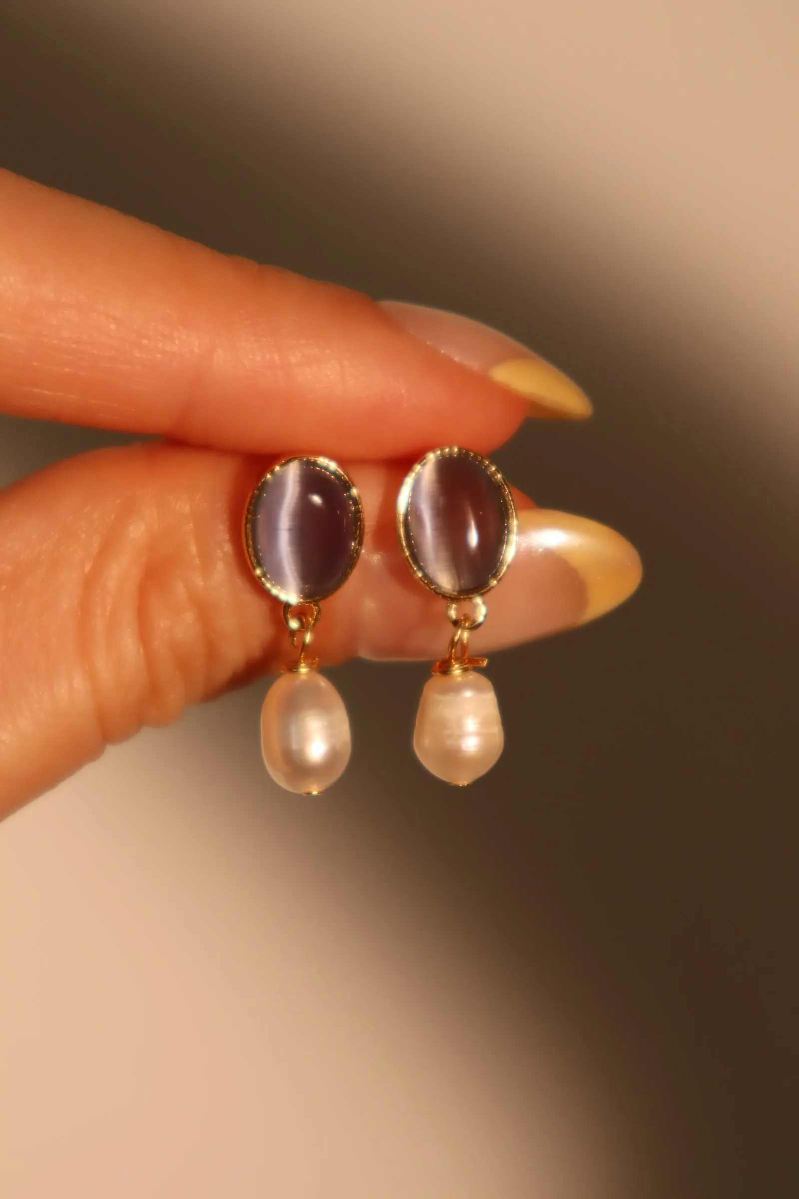 14K Real Gold Plated Blue Opal Pearl Earrings