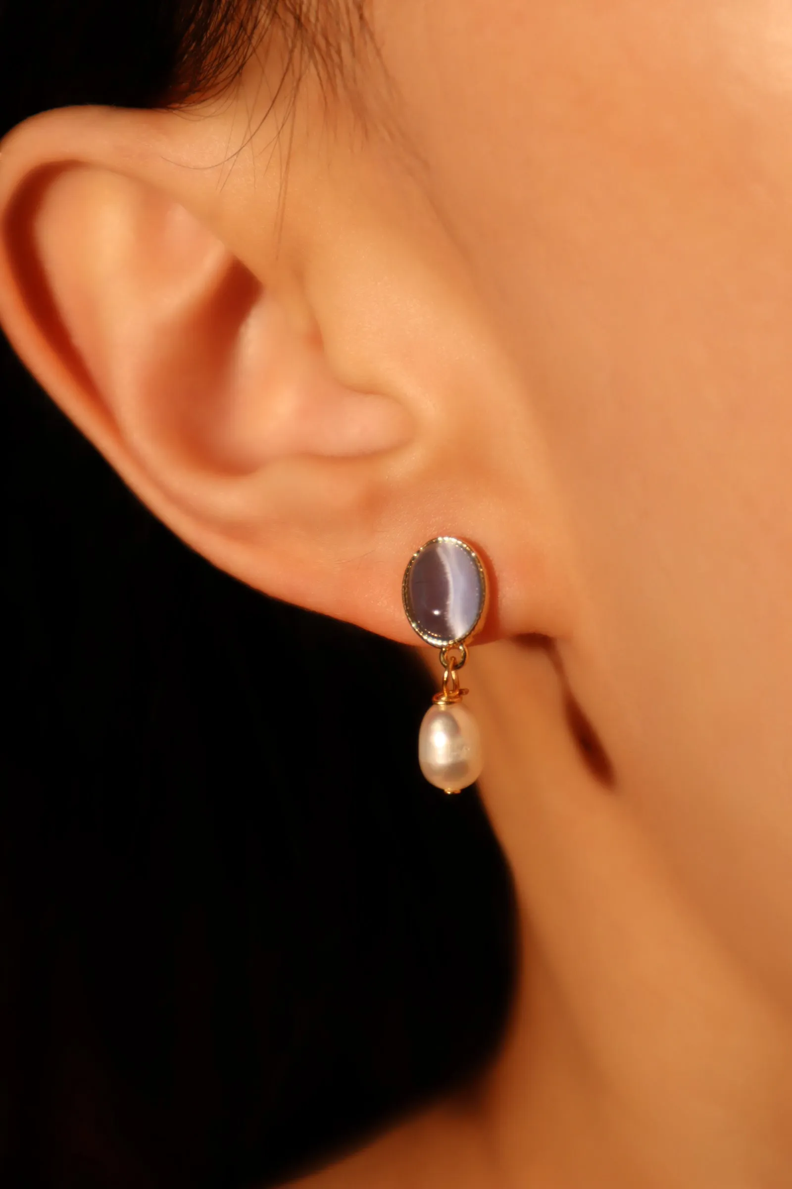 14K Real Gold Plated Blue Opal Pearl Earrings