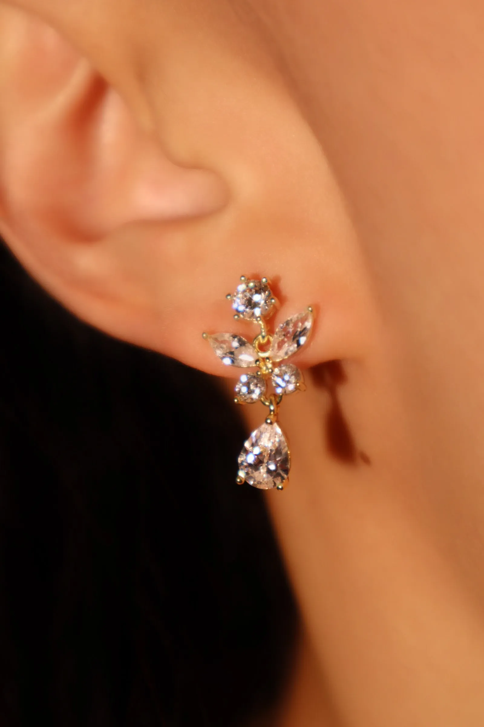 14K Real Gold Plated Diamond Butterfly Earrings