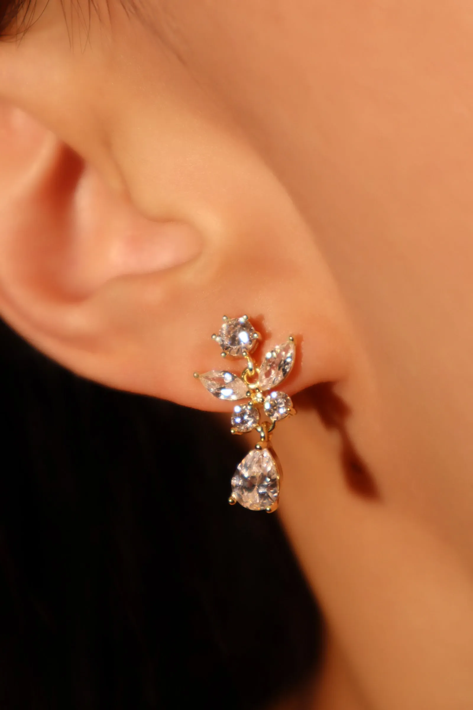 14K Real Gold Plated Diamond Butterfly Earrings