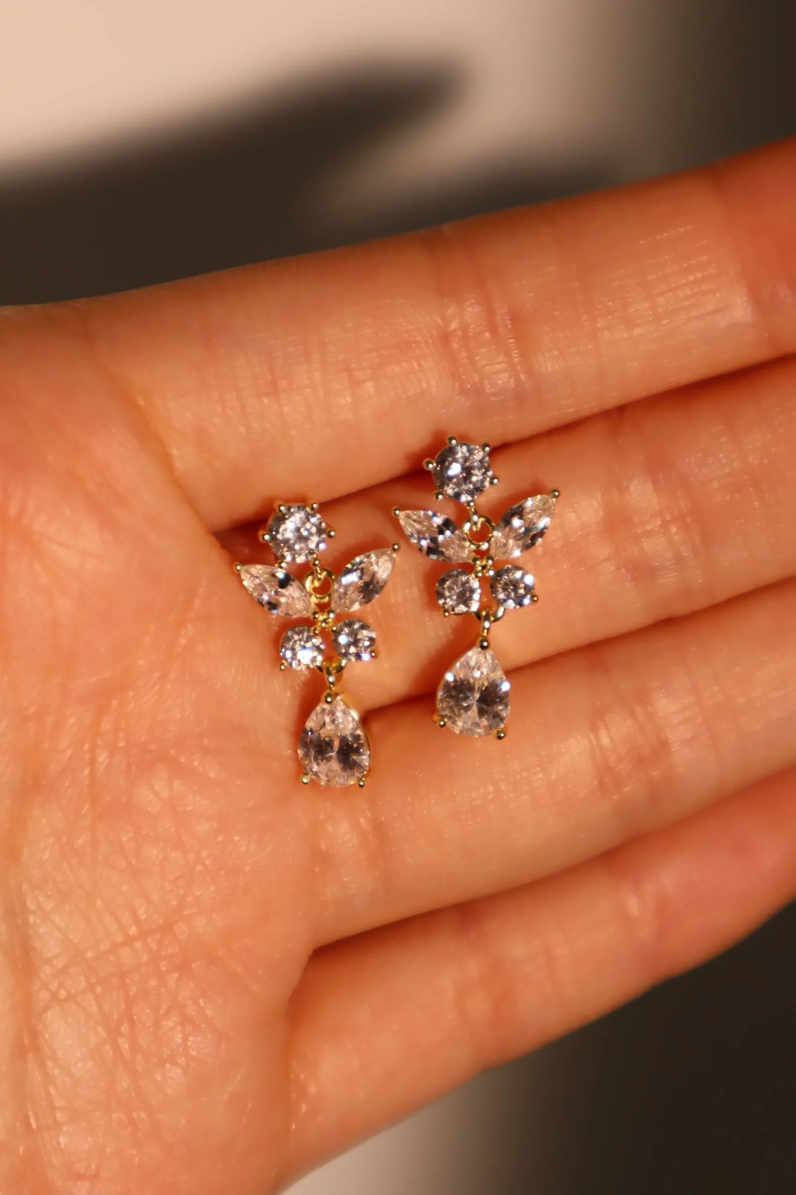 14K Real Gold Plated Diamond Butterfly Earrings