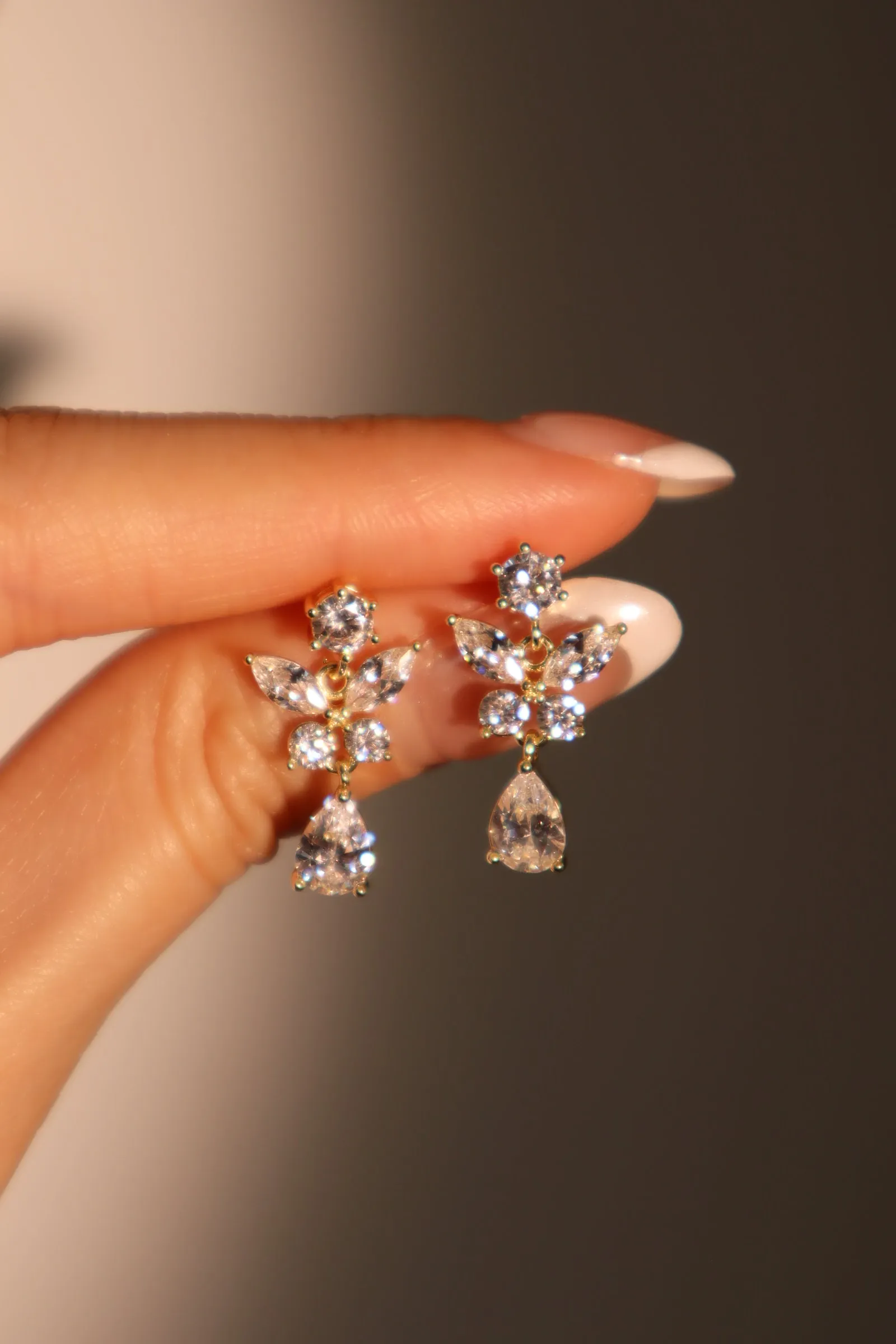 14K Real Gold Plated Diamond Butterfly Earrings