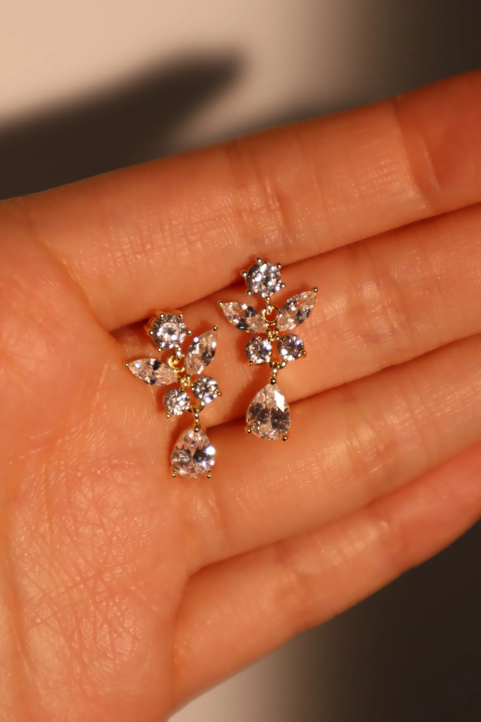 14K Real Gold Plated Diamond Butterfly Earrings