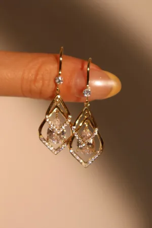 14K Real Gold Plated Diamond Droplet Earrings