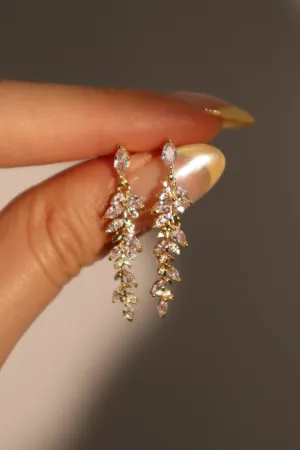 14K Real Gold Plated Diamond Leaf Earrings