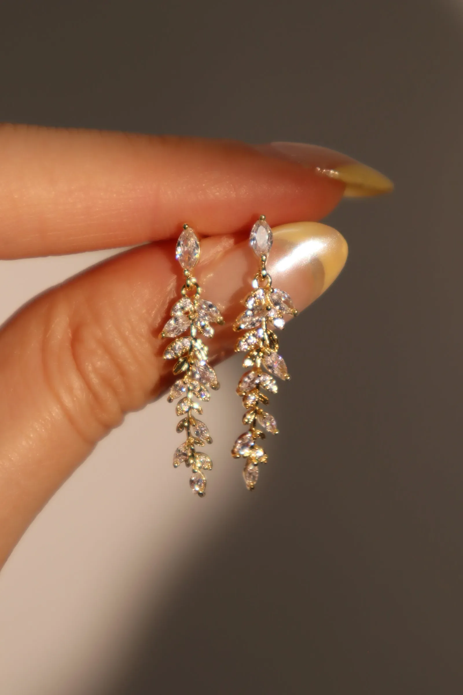 14K Real Gold Plated Diamond Leaf Earrings