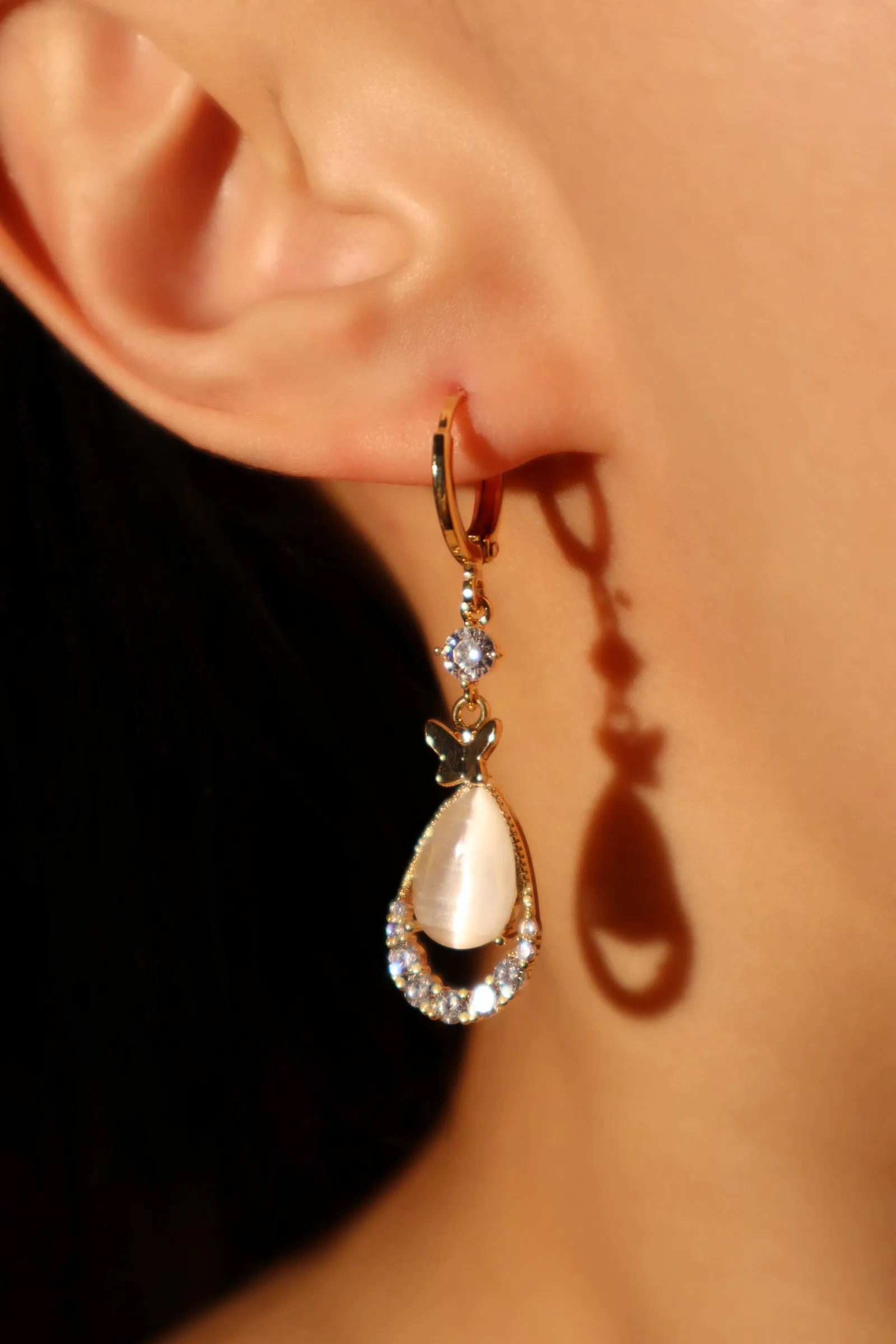 14K Real Gold Plated Diamond Opal Droplet Earrings
