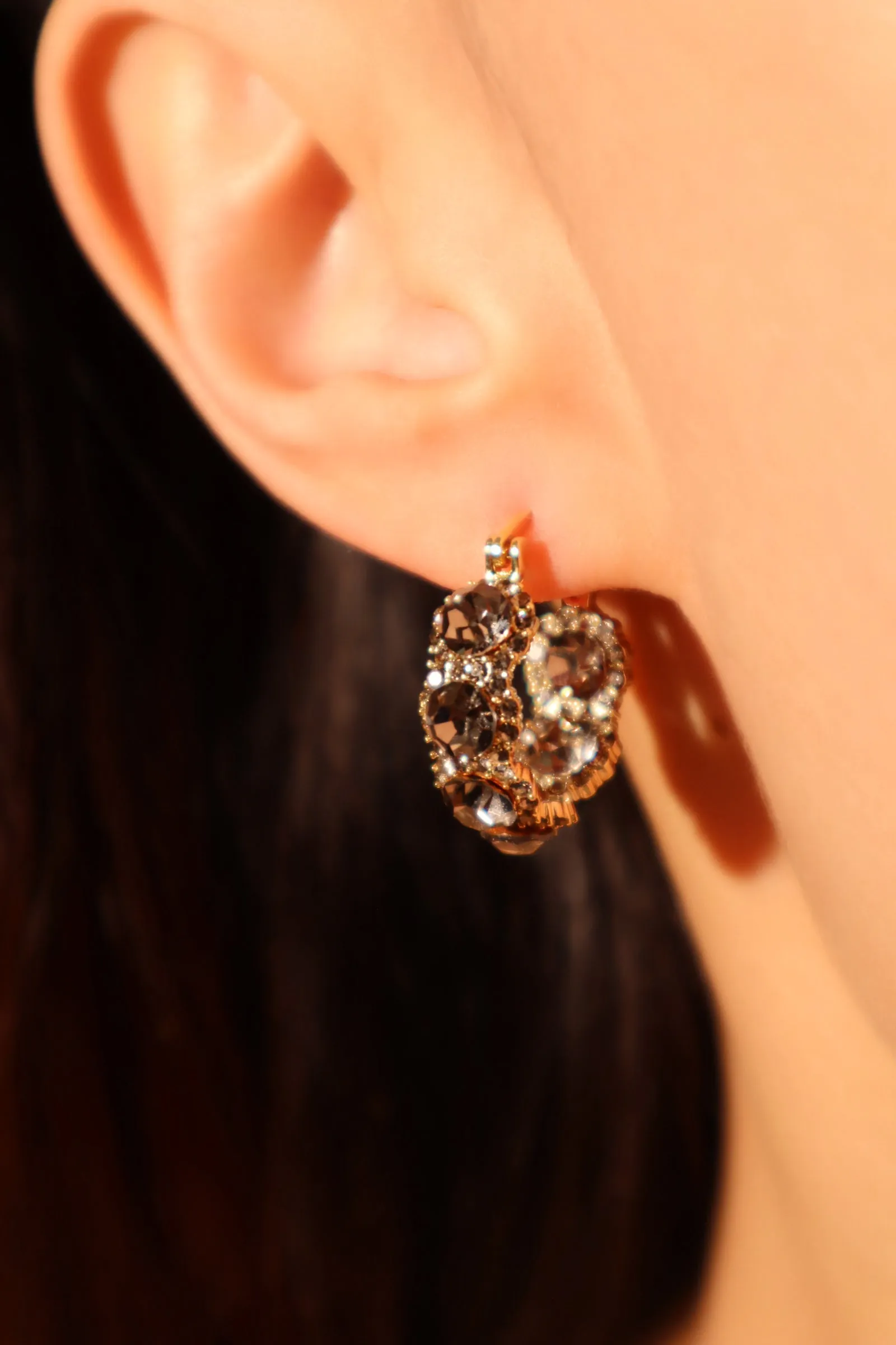14K Real Gold Plated Gray Gem Hoop Earrings