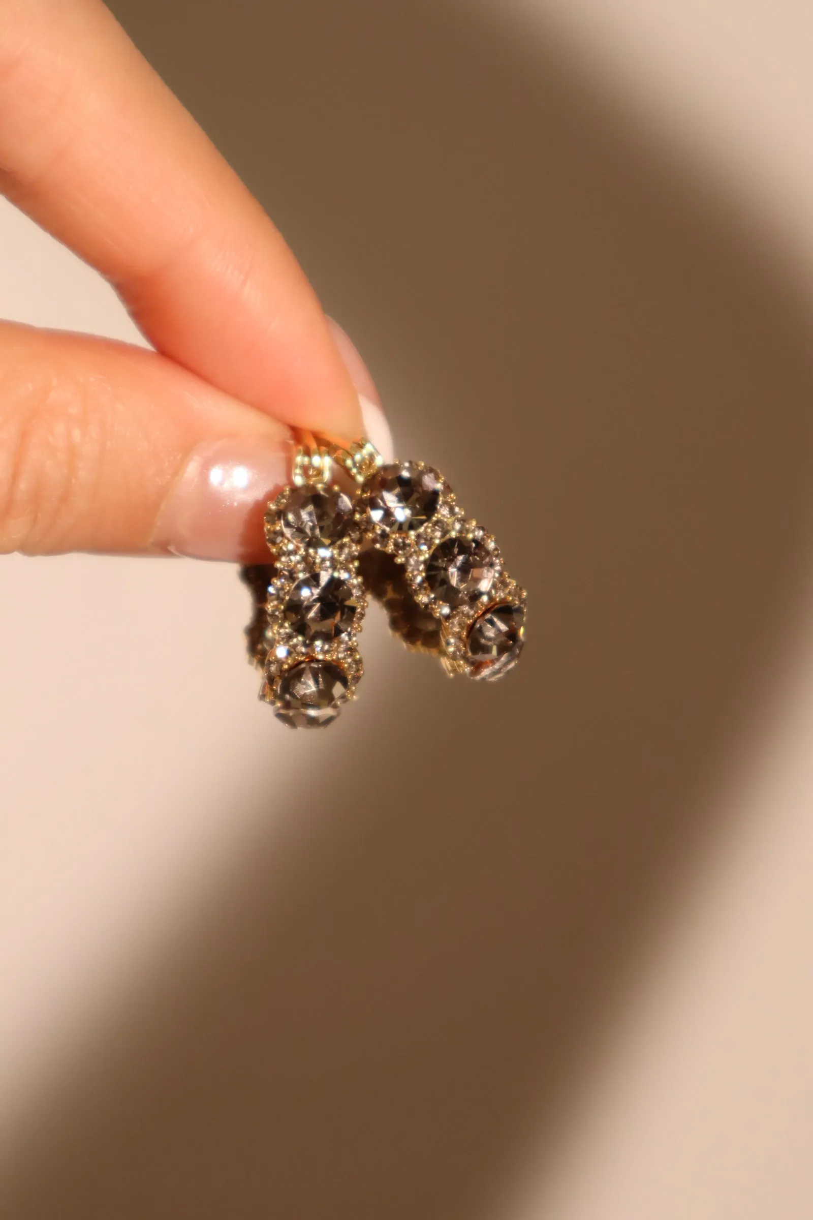 14K Real Gold Plated Gray Gem Hoop Earrings