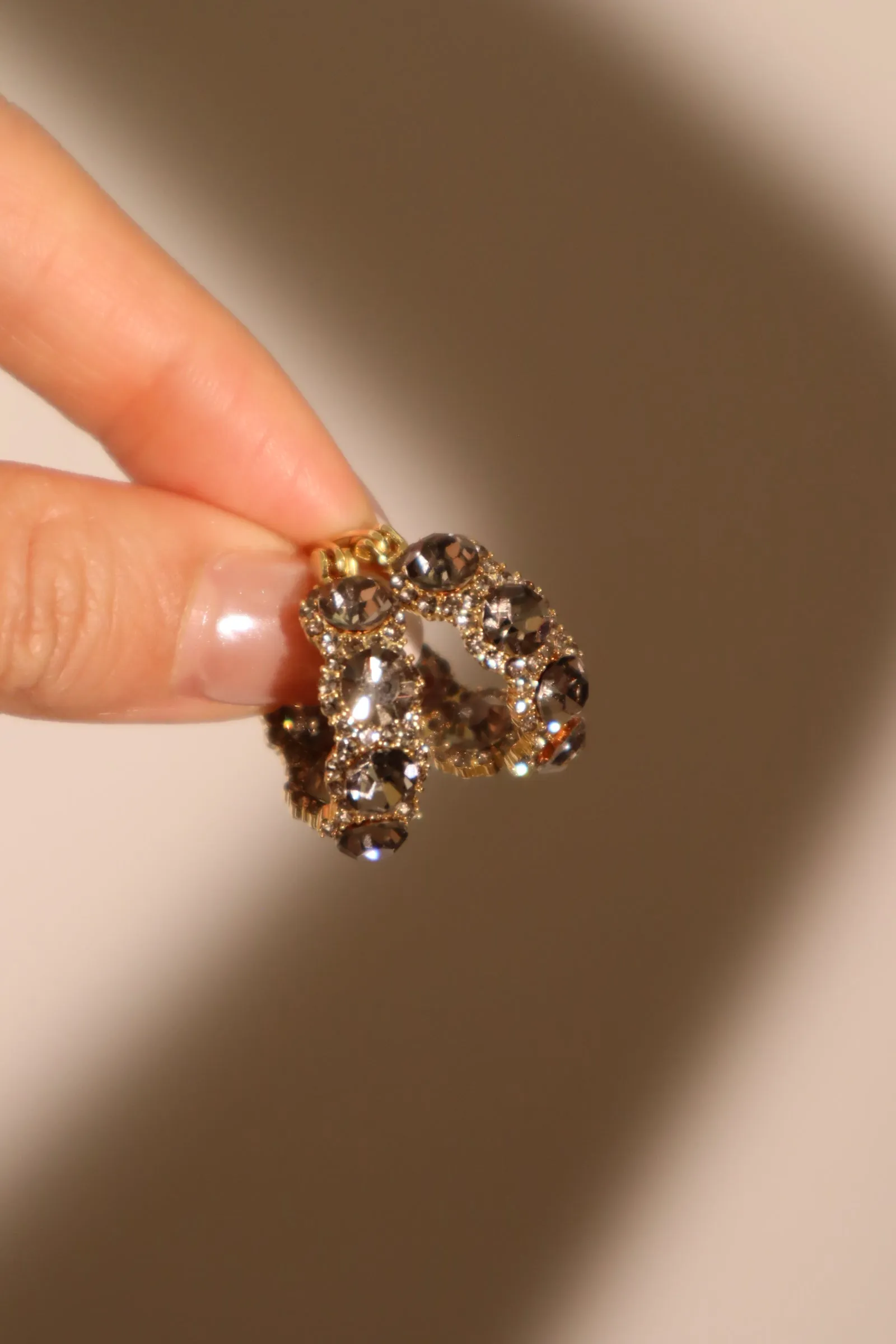 14K Real Gold Plated Gray Gem Hoop Earrings