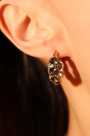 14K Real Gold Plated Gray Gem Hoop Earrings