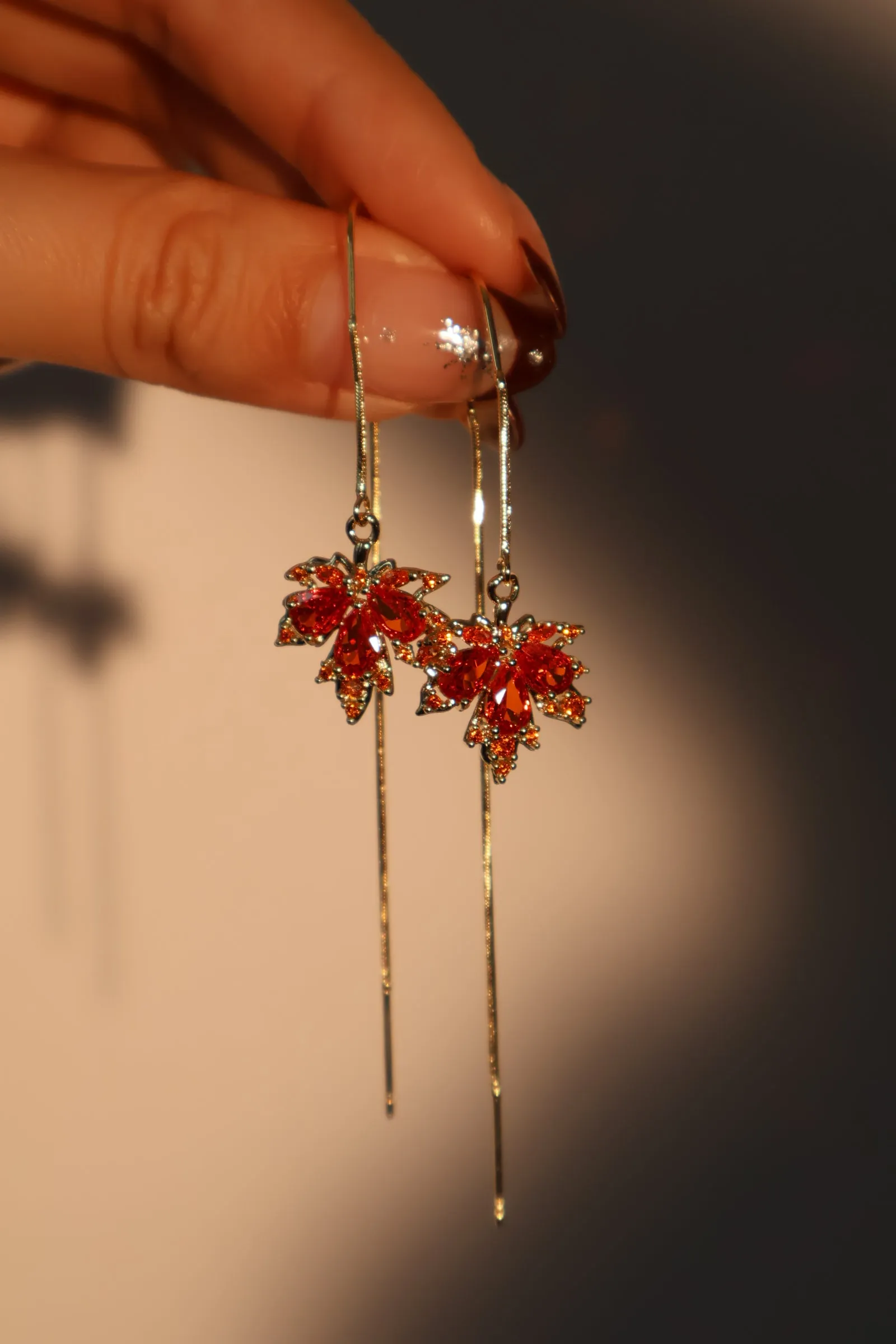 14K Real Gold Plated Maple Leaves Dangle Earrings